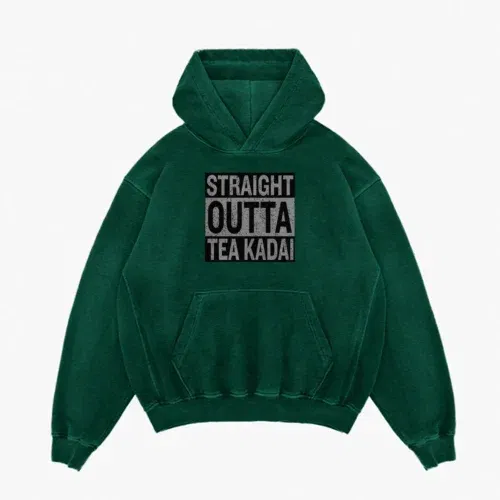 Straight outta tea kadai men/unisex acid wash hoodie in bottle green color