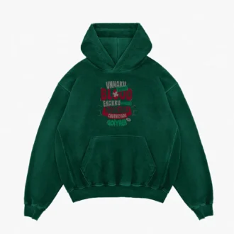 Unnaku Vundha Blood Enakku Vandha Thukaali Chutneyada Goiyala Men/Unisex Acid Wash Hoodie in Bottle Green Color