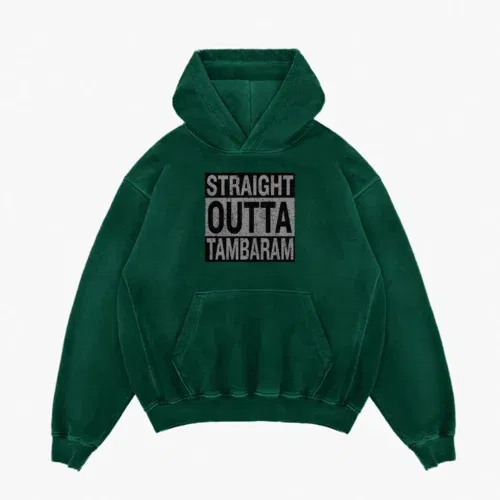 Straight outta tambaram men/unisex acid wash hoodie in bottle green color