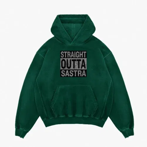Straight outta sastra men/unisex acid wash hoodie in bottle green color