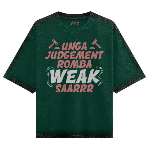 Unga judgement romba weak saarrr men/unisex acid wash oversized t-shirt in bottle green color