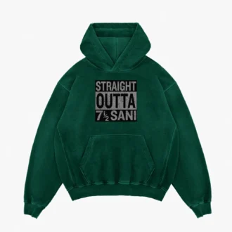 Straight Outta Sani - English Men/Unisex Acid Wash Hoodie in Bottle Green Color