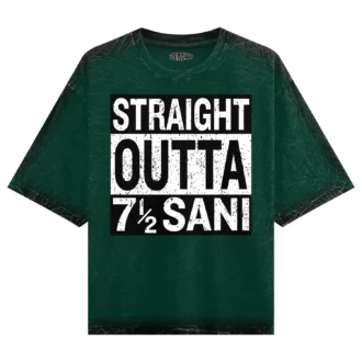 Straight Outta Sani - English Men/Unisex Acid Wash Oversized T-Shirt in Bottle Green Color