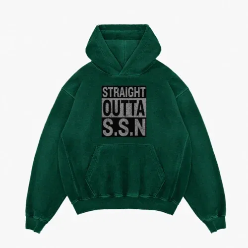 Straight outta ssn university men/unisex acid wash hoodie in bottle green color