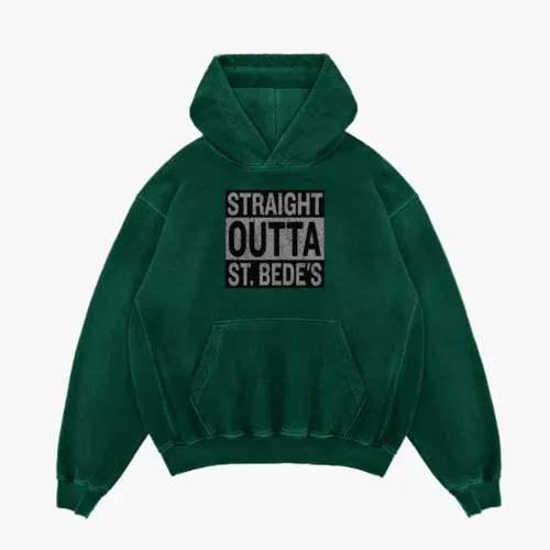 Straight outta st. Bedes men/unisex acid wash hoodie in bottle green color