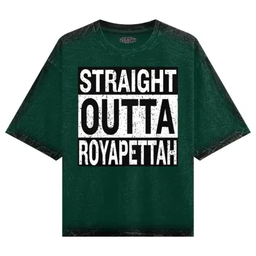 Straight outta royapettah men/unisex acid wash oversized t-shirt in bottle green color