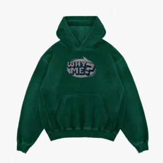 Why me? Men/Unisex Acid Wash Hoodie in Bottle Green Color