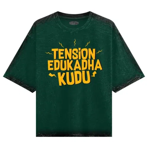 Tension edukadha kudu men/unisex acid wash oversized t-shirt in bottle green color