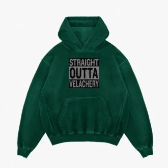 Straight Outta Velachery Men/Unisex Acid Wash Hoodie in Bottle Green Color