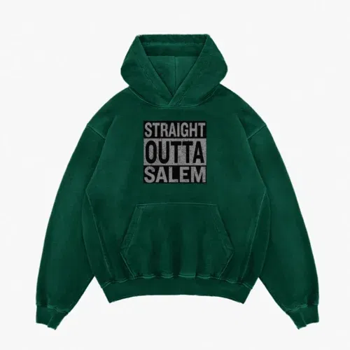 Straight outta salem men/unisex acid wash hoodie in bottle green color