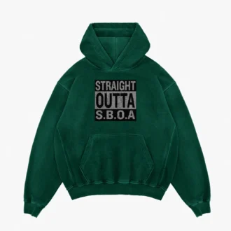 Straight Outta SBOA Men/Unisex Acid Wash Hoodie in Bottle Green Color