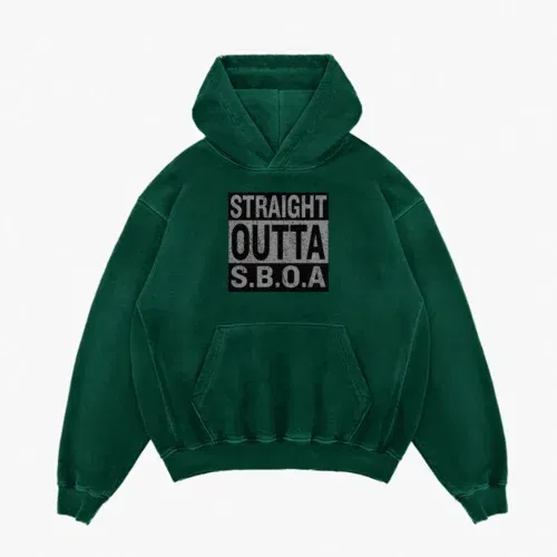 Straight outta sboa men/unisex acid wash hoodie in bottle green color