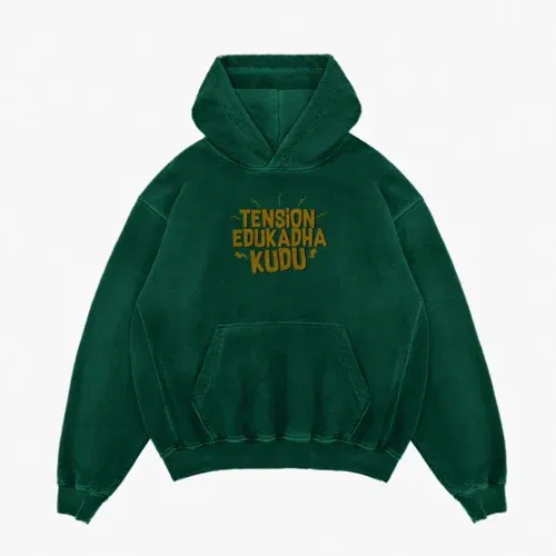 Tension edukadha kudu men/unisex acid wash hoodie in bottle green color