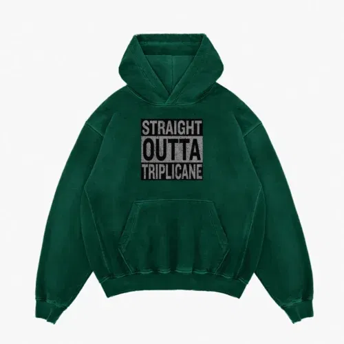 Straight outta triplicane men/unisex acid wash hoodie in bottle green color