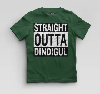 Straight Outta Dindigul Boys Round Neck T-Shirt in Bottle Green Color