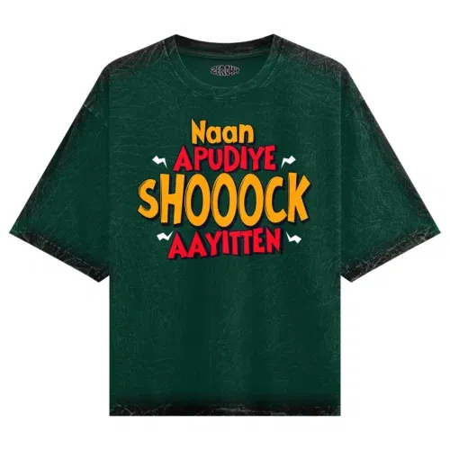 Naan apudiye shoooock aayitten men/unisex acid wash oversized t-shirt in bottle green color