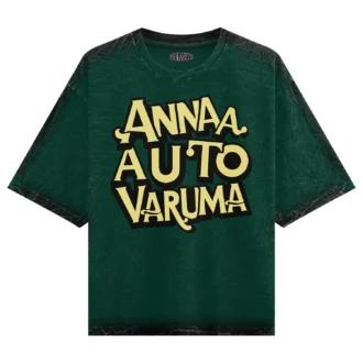 Anna Auto Varuma Men/Unisex Acid Wash Oversized T-Shirt in Bottle Green Color