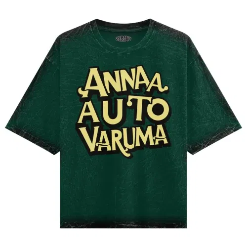 Anna auto varuma men/unisex acid wash oversized t-shirt in bottle green color