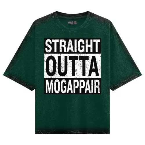 Straight outta mogappair men/unisex acid wash oversized t-shirt in bottle green color