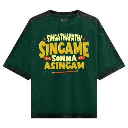 Singathapathi singame sunna asingam men/unisex acid wash oversized t-shirt in bottle green color