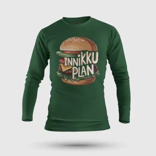 Innikki plan - burger men/unisex long sleeve t-shirt in bottle green color