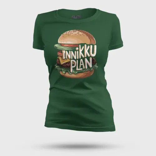 Innikki plan - burger women's t-shirt in bottle green color