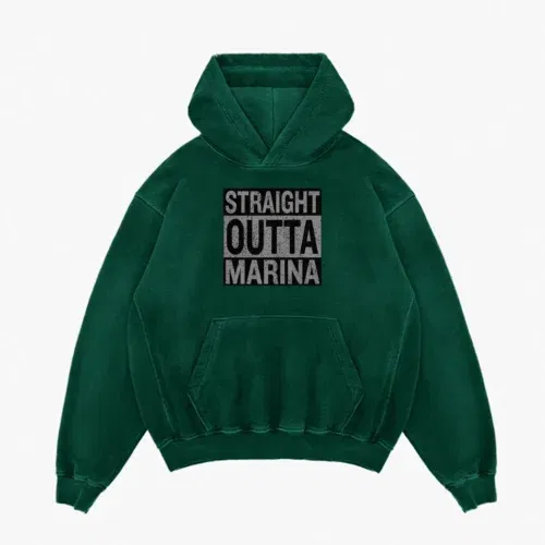 Straight outta marina men/unisex acid wash hoodie in bottle green color