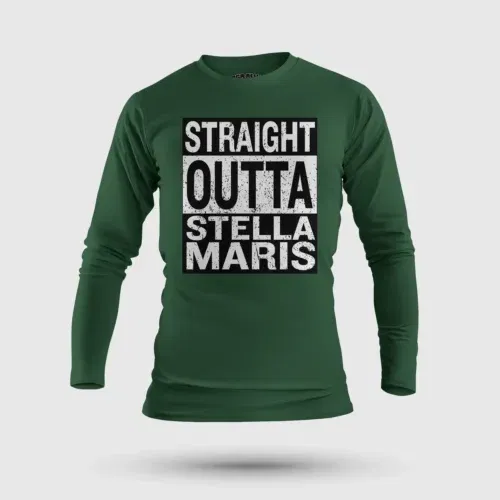 Straight outta stella maris men/unisex long sleeve t-shirt in bottle green color