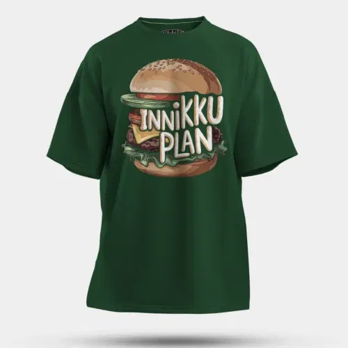 Innikki plan - burger men/unisex oversized t-shirt in bottle green color