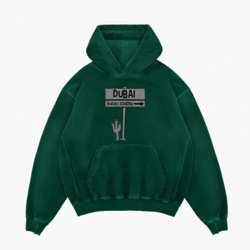 Dubai kuruku sandhu men/unisex acid wash hoodie in bottle green color