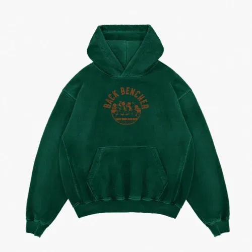Back bencher men/unisex acid wash hoodie in bottle green color