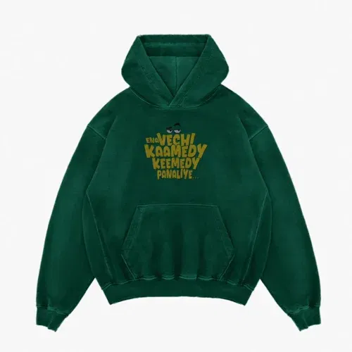 Ena vechi kaamedy keemady panaliye men/unisex acid wash hoodie in bottle green color