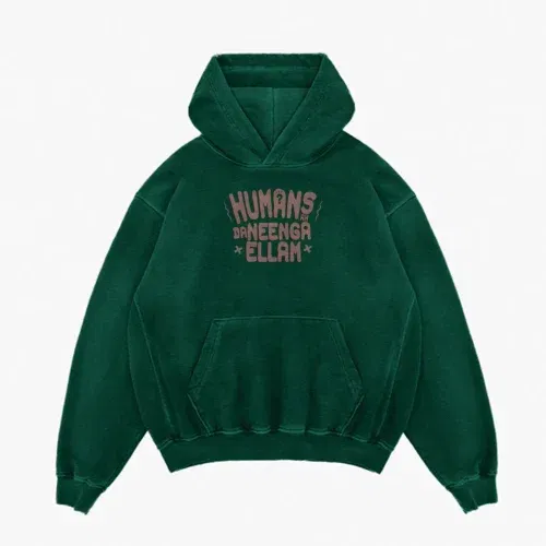 Humans ah da neenga ellam? Men/unisex acid wash hoodie in bottle green color