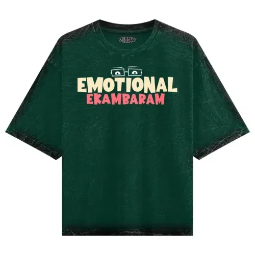 Emotional ekambaram men/unisex acid wash oversized t-shirt in bottle green color