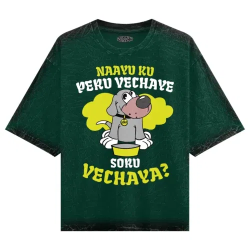 Naayu ku peru vachaye soru vachaye men/unisex acid wash oversized t-shirt in bottle green color