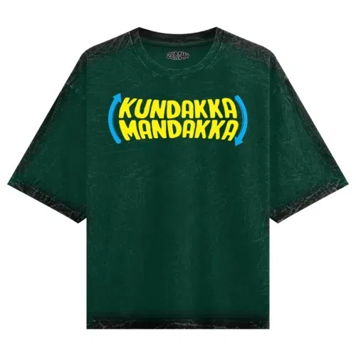 Kundakka mandakka men/unisex acid wash oversized t-shirt in bottle green color