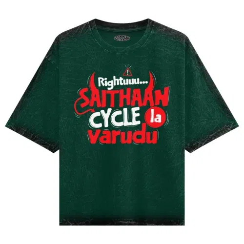Rightuuu.. Saithaan cycle la varudhu men/unisex acid wash oversized t-shirt in bottle green color