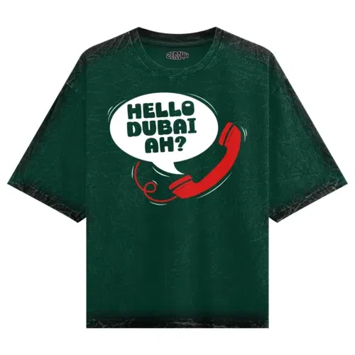 Hello dubai ah? Men/unisex acid wash oversized t-shirt in bottle green color