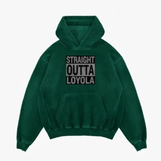Straight Outta Loyola Men/Unisex Acid Wash Hoodie in Bottle Green Color