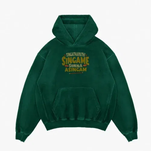 Singathapathi singame sunna asingam men/unisex acid wash hoodie in bottle green color