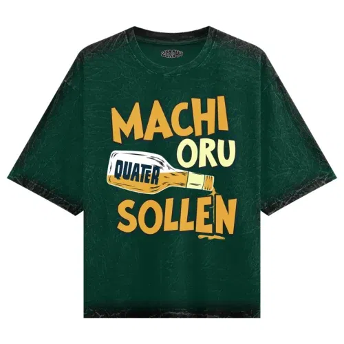Machi oru quater sollen men/unisex acid wash oversized t-shirt in bottle green color