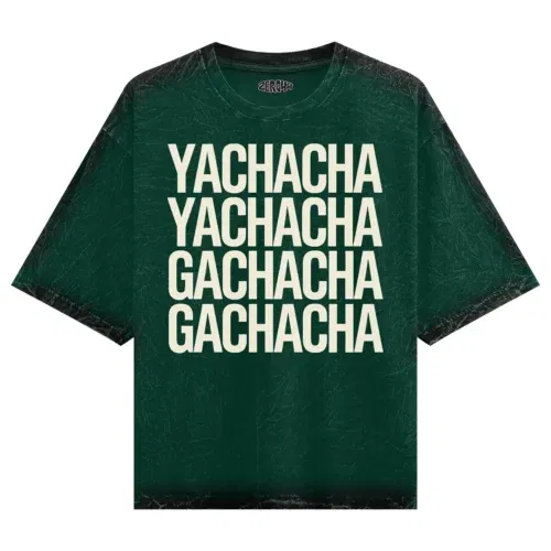 Yachacha yachacha, gachacha gachacha men/unisex acid wash oversized t-shirt in bottle green color