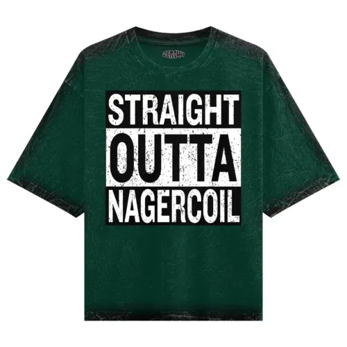 Straight outta nagercoil men/unisex acid wash oversized t-shirt in bottle green color