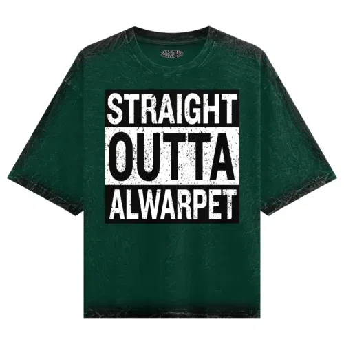 Straight outta alwarpet men/unisex acid wash oversized t-shirt in bottle green color