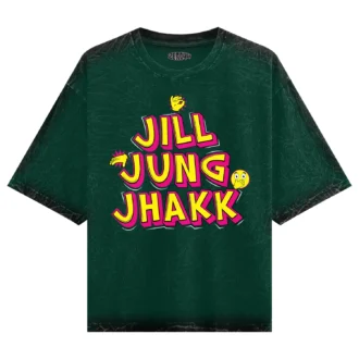 Jill Jung Jhakk Men/Unisex Acid Wash Oversized T-Shirt in Bottle Green Color