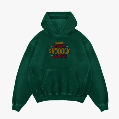 Naan apudiye shoooock aayitten men/unisex acid wash hoodie in bottle green color