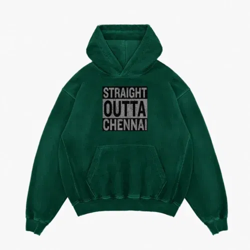 Straight outta chennai men/unisex acid wash hoodie in bottle green color