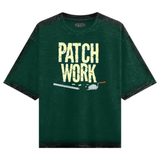 Patch Work Men/Unisex Acid Wash Oversized T-Shirt in Bottle Green Color