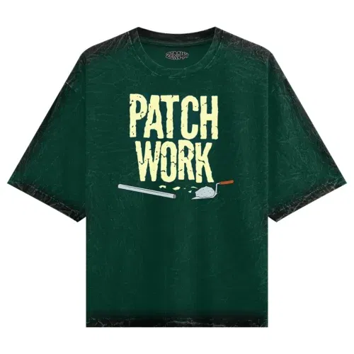 Patch work men/unisex acid wash oversized t-shirt in bottle green color