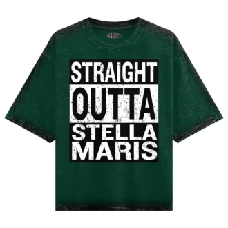 Straight Outta Stella Maris Men/Unisex Acid Wash Oversized T-Shirt in Bottle Green Color